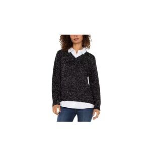 Liverpool Los Angeles Women Black White Speckled 2-In-1 Layered Sweater NEW Sz M
